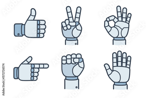 Vector Illustration of Robotic Hand Gestures in Various Poses
