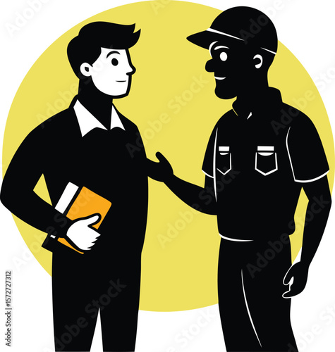 electrician man talking to supervisor vector black silhouette