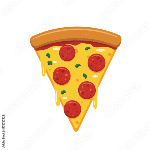 A pepperoni pizza slice vector icon