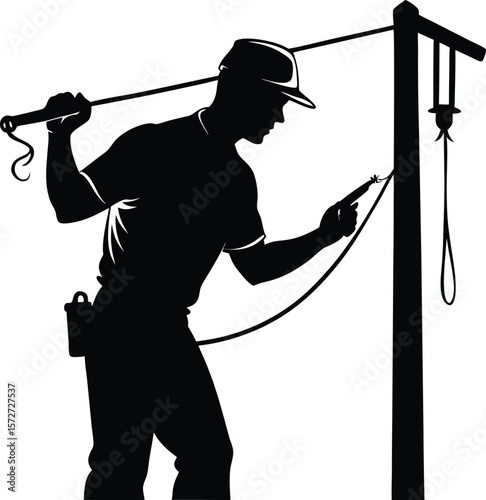 electrician man tightening cable ties vector black silhouette