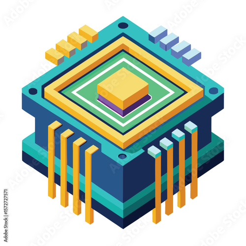 A quantum computer processing unit, isolated on a white background, for future technology, innovation, or advanced science.