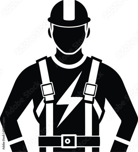 electrician man wearing harness vector black silhouette