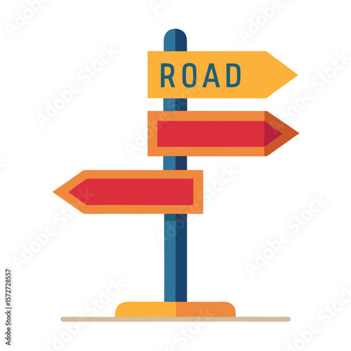 A road sign pointing direction, isolated on a clean white background, for navigation, travel, guidance, or information.