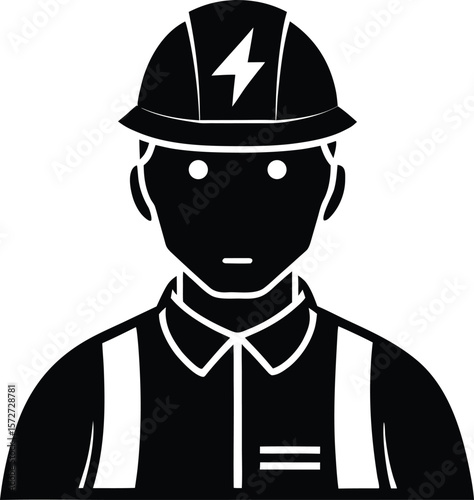electrician man wearing helmet vector black silhouette