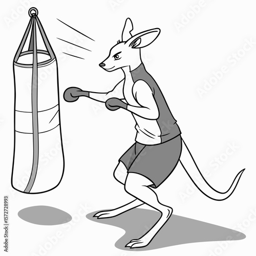 Cartoon vector illustration of a funny mouse in a jump with a cane, an animal character art drawing