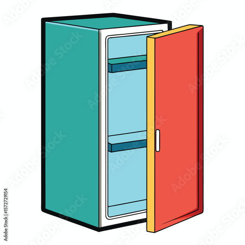 A refrigerator slightly ajar, isolated on a white background, for kitchen, food, storage, or fresh concepts.
