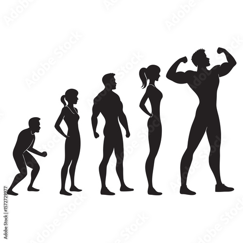Human physique development silhouettes human evolution