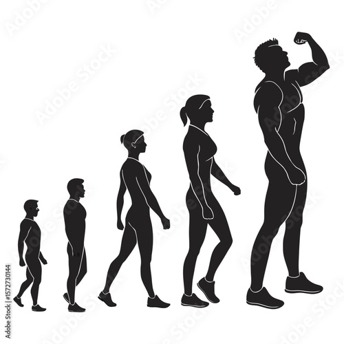 Stylized human figures progression silhouette growth