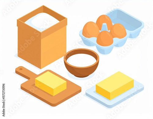 Baking Ingredients Isometric Illustration