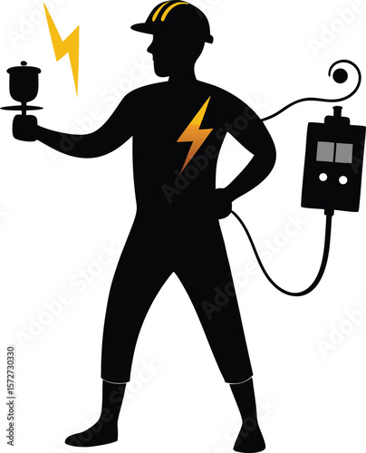 electrician man with light meter vector black silhouette
