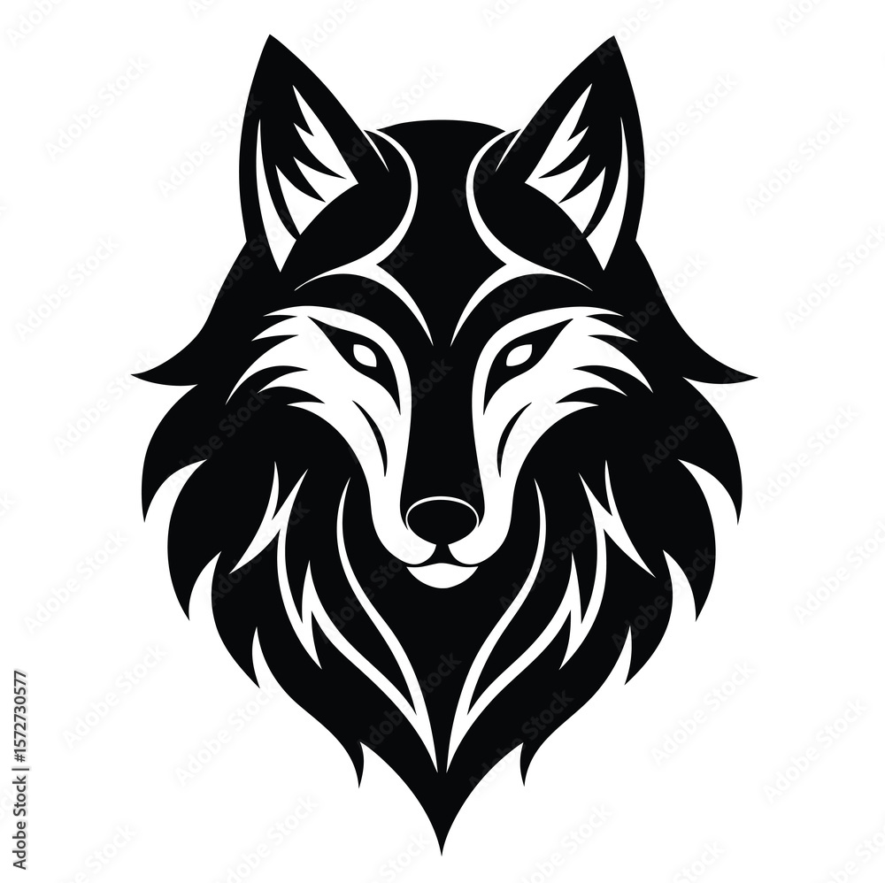 Obraz premium Tribal Wolf Face Line Art – Intricate Tattoo Vector Design