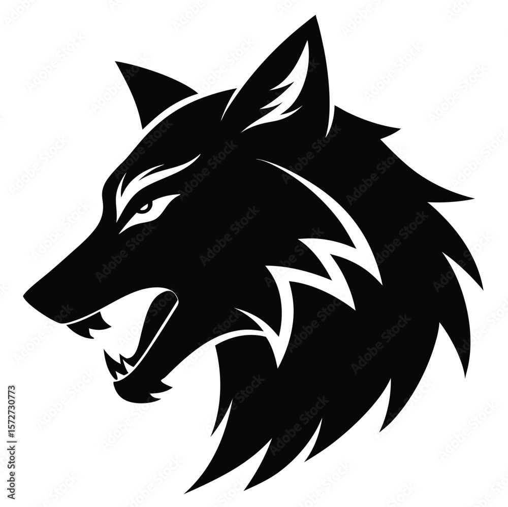 Fototapeta premium Snarling Wolf Head Logo – Fierce Predator Vector for Branding