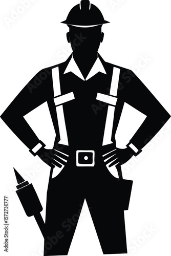 electrician man with tool belt vector black silhouette
