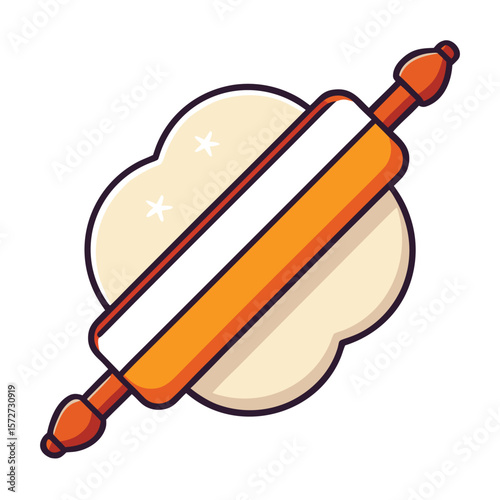 A rolling pin with flour, isolated on a clean white background, for baking, kitchen, cooking, or pastry making.