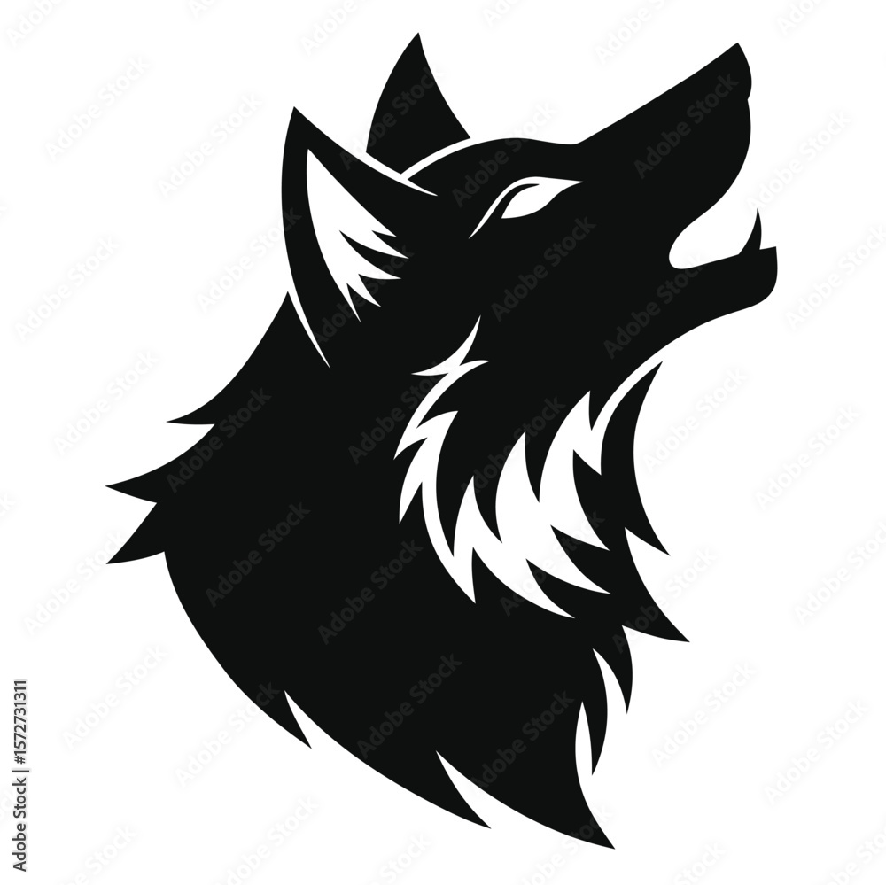 Obraz premium Bold Howling Wolf Silhouette – Monochrome Wildlife Vector for Print Use