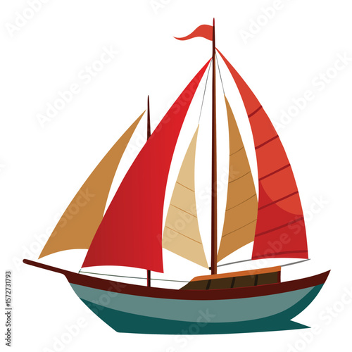 A sailboat with full sails, isolated on a white background, for ocean, travel, freedom, or nautical adventure.