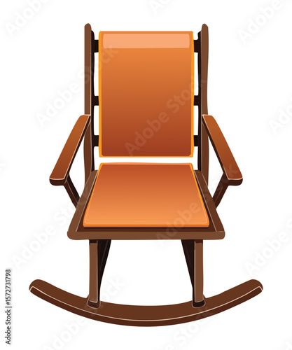 Orange Slatted Rocking Chair Wooden Frame
