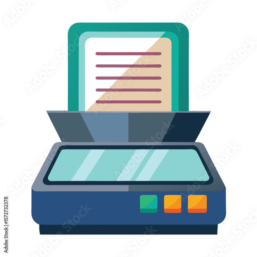 A scanner with a document, isolated on a white background, for office, digitization, paperwork, or technology.