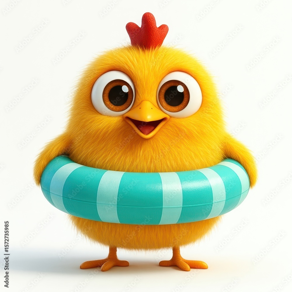 Fototapeta premium Cute fluffy chick swimming.