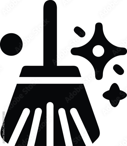 Broom cleaning icon black and white