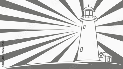 Vector Lighthouse stands tall, radiating bright light with rays extending outward, symbolizing guidance