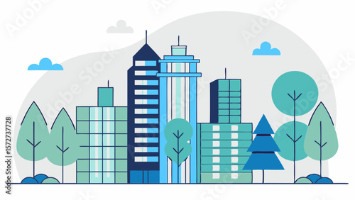 Vector Eco-friendly Sustainability of Urban Planning Design, Modern city skyline with green trees and buildings