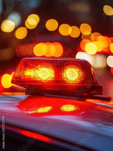 Emergency vehicle lights illuminating a night scene