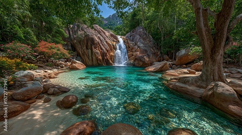 Serene Waterfall Oasis: Tropical Paradise