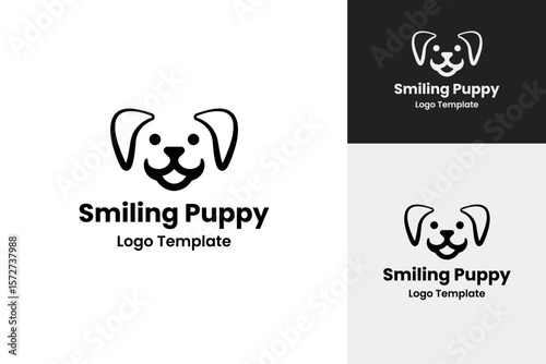 Smile dog or cute pet logo design vector symbol illustration