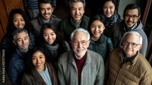 Diverse multigenerational business team smiling together in office, showing workplace diversity and inclusion. Professional corporate group portrait represents unity.