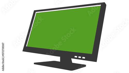 Vector Mockup Sleek black computer monitor with blank green screen mockup, perfect for website, UI,Ux, and various tasks