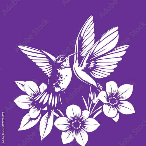 Hummingbird feeding on flower vector design concept illustration.