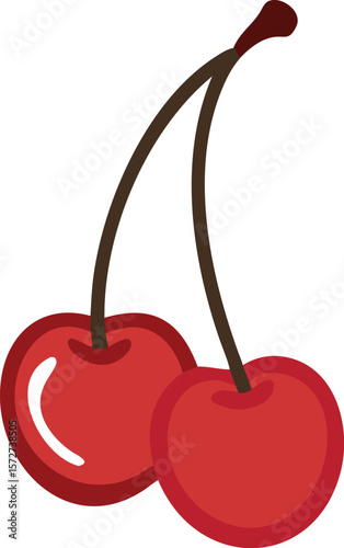 A single perfectly ripe cherry with a short stem, isolated on white, for fruit, fresh, sweet, or summer themes.