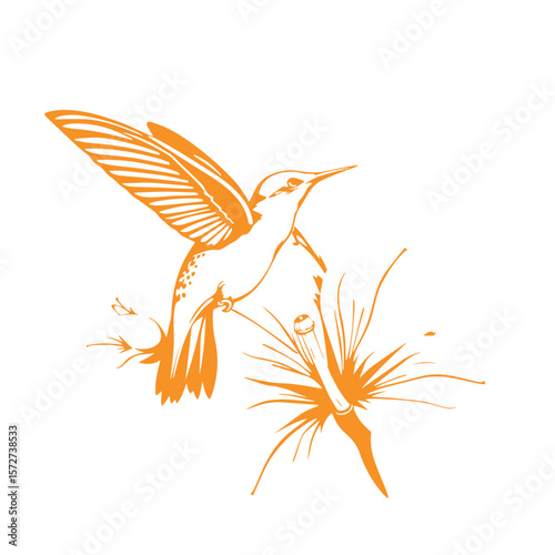 Hummingbird feeding on flower vector design concept illustration.