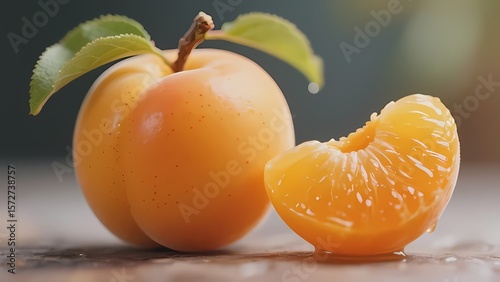 Whole and half - cut yellow plums with leaves, showcasing fruit freshness and juiciness.