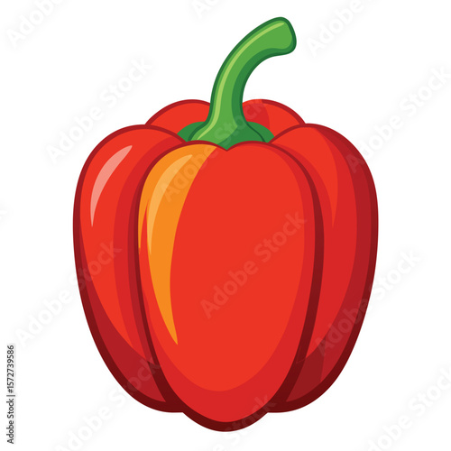 A single perfectly shaped bell pepper, isolated on white, for vegetables, healthy food, fresh, or cooking ingredients.