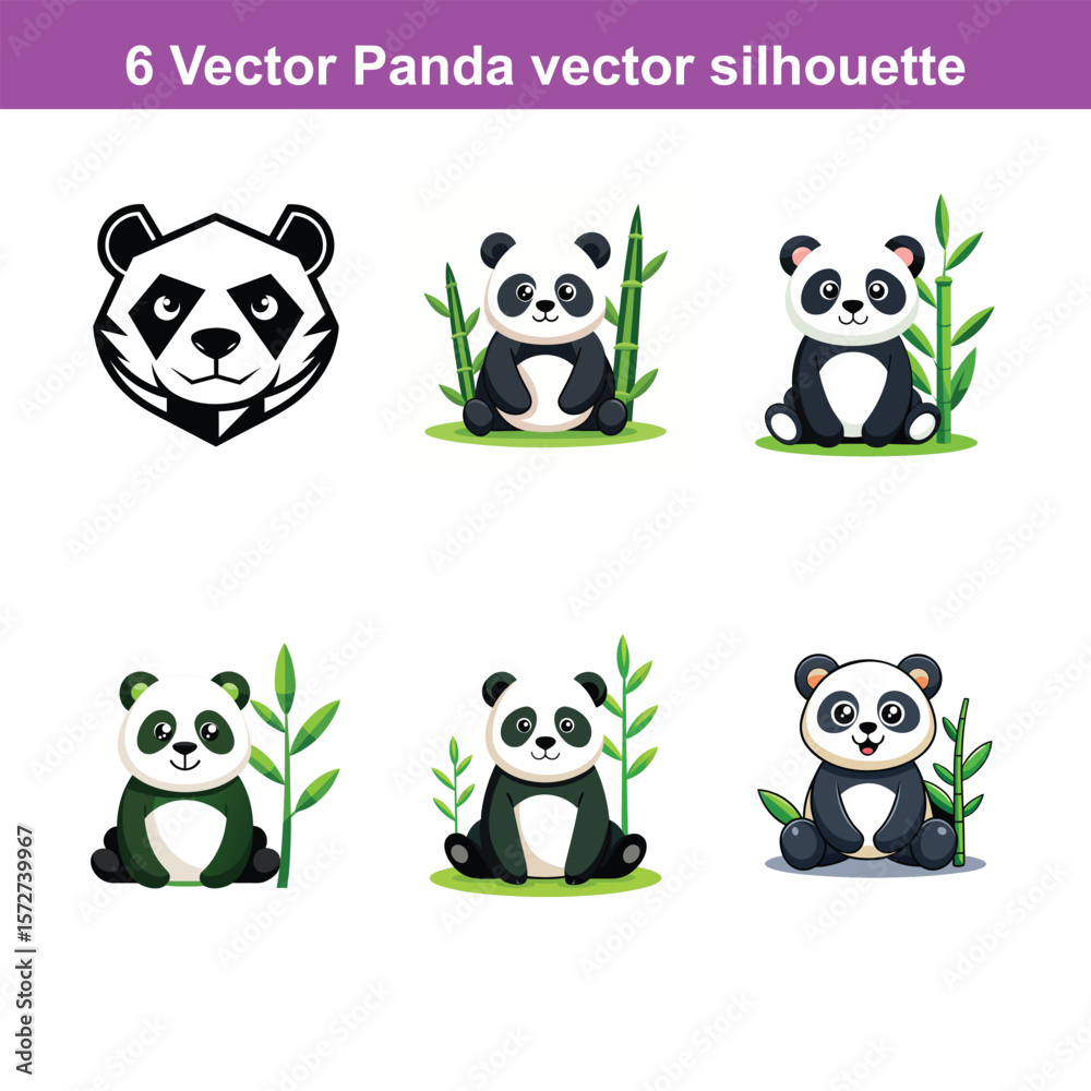 Naklejka premium panda black silhouette vector, Simple silhouette Design vector,A silhouette panda bear vector