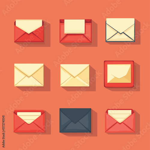 Set flat icon vector letters in open and closed envelopes