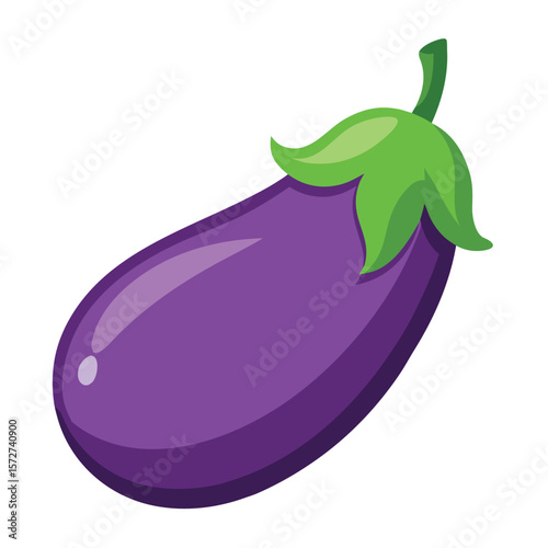 A single plump eggplant with a green stem, isolated on white, perfect for vegetables, healthy food, organic, or cooking.