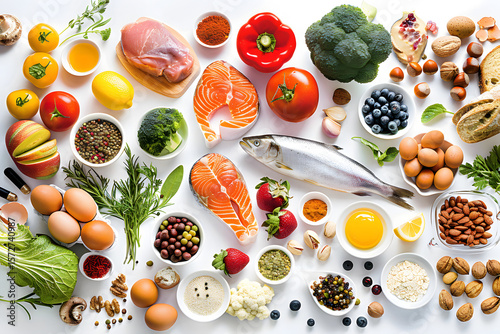 A variety of seafood ingredients on a white background	