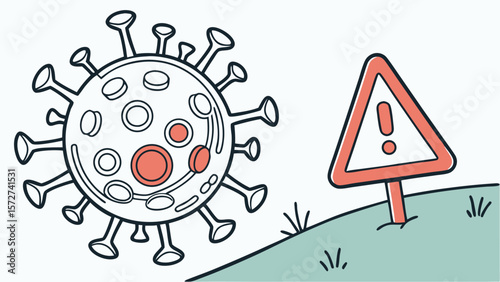 Virus Cell with Alert Sign—Infection Warning and Health Hazard Concept
