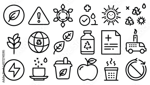 Nature and health icons collection leaf warning