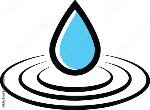A single plump rain drop with a slight ripple effect, isolated on white, for water, purity, freshness, or environment.