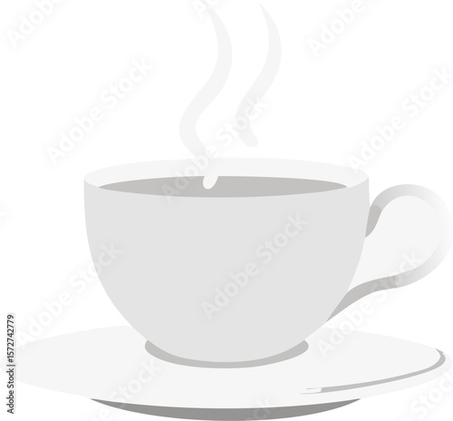 A single pristine white teacup with steam rising, isolated on white, for hot drinks, relaxation, comfort, or morning.