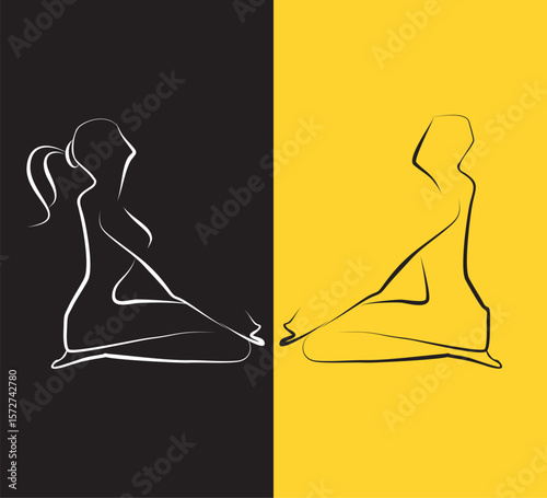A simplified illustration of a couple in meditation pose. 