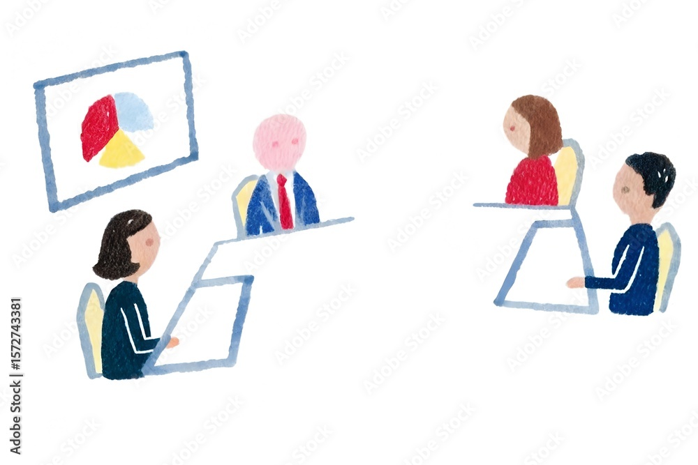Obraz premium Business Meeting Illustration – Office Team Discussion Art, Interview, deal