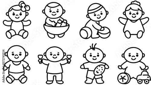 Diverse babies with toys and accessories baby infant