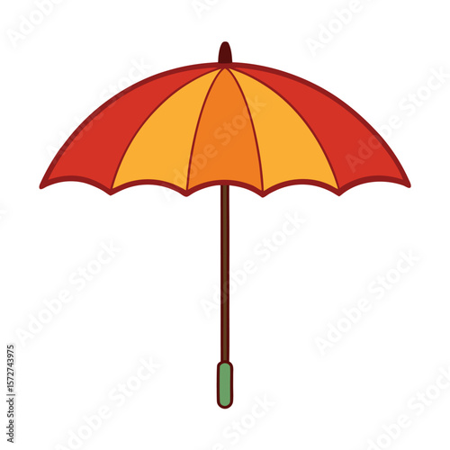A single umbrella standing upright, isolated on a white background, symbolizing rain, protection, weather, or shelter.