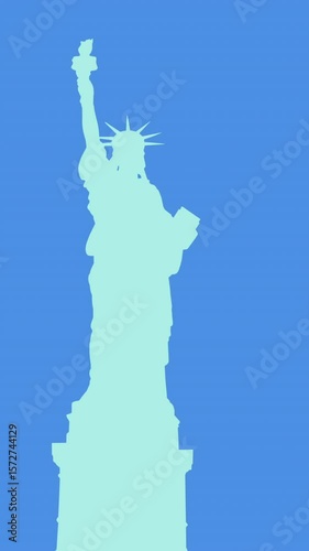Animation of white blue and red stars moving over statue of liberty silhouette