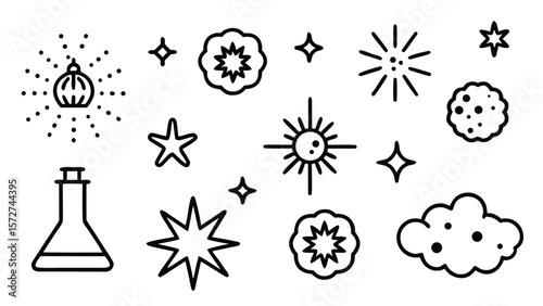 Collection of abstract shapes and scientific symbols science stars